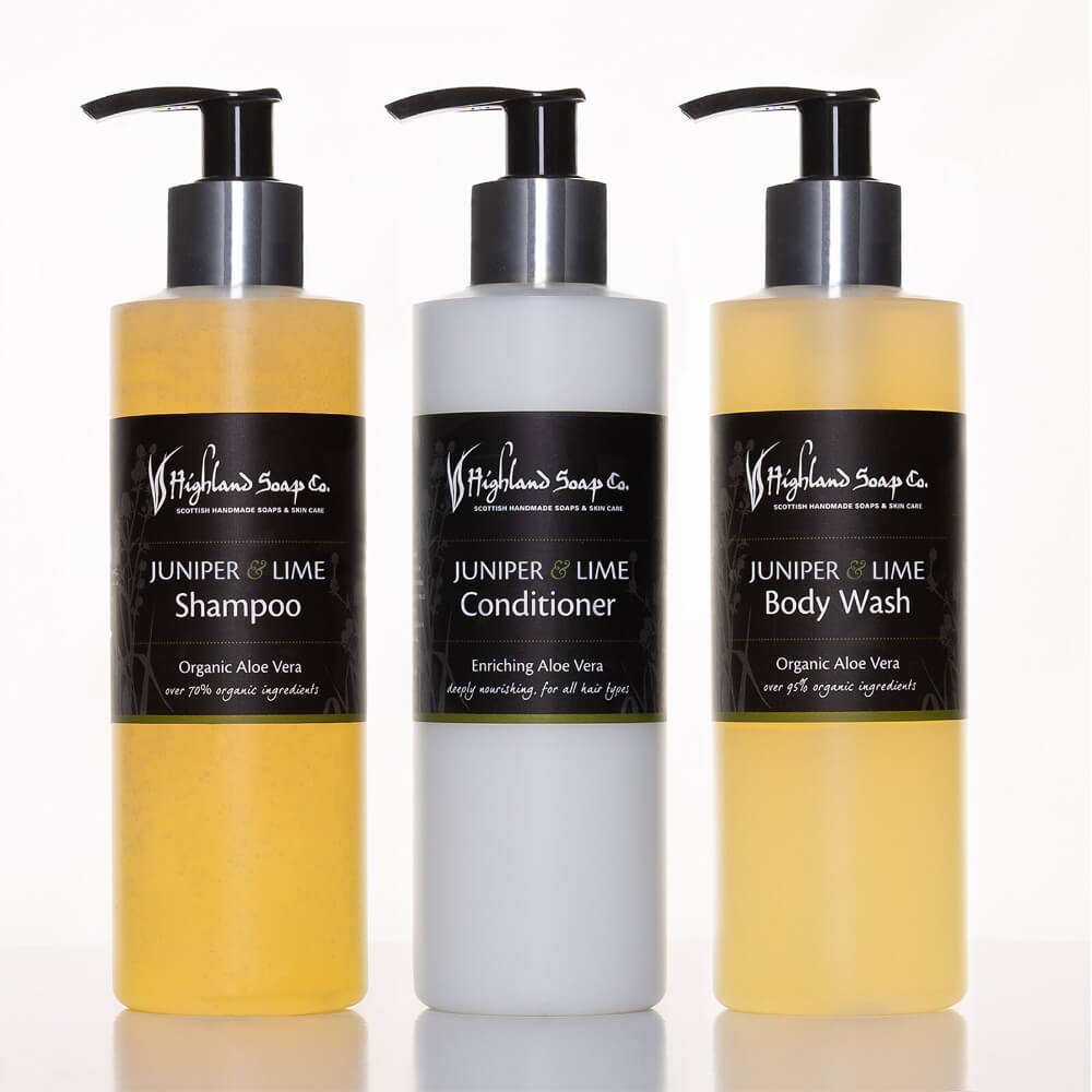 Highland Soap Company Juniper & Lime - shampoo, conditioner & body wash ighland Soap Company Juniper & Lime shampoo conditioner en body wash met natuurlijke ingrediënten