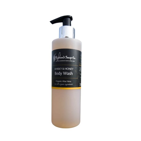 Whisky Honey Body Wash van The Highland Soap Company – natuurlijke douchegel met honing en whisky, handgemaakt in de Schotse Hooglanden.