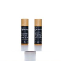 oconut & Vanilla Organic Lip Balm (Duo) | Highland Soap Company Twee Coconut & Vanilla lippenbalsems van The Highland Soap Company naast elkaar op een lichte achtergrond.