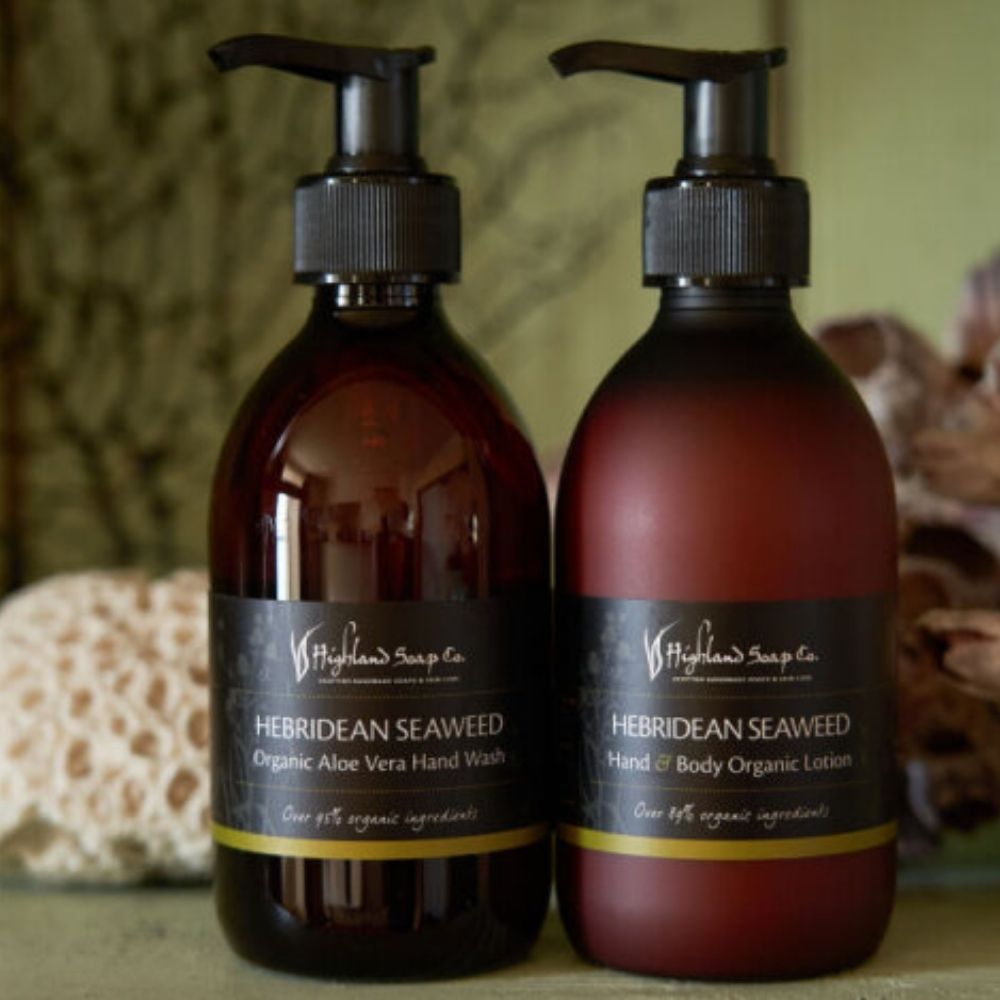 Hebridean-Seaweed-Handwash-Lotion hebridean seaweed vloeibare handzeep en hand body lotion pepermunt the highland soap company