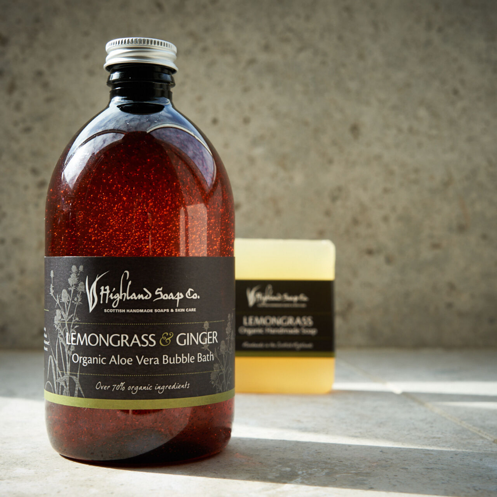 ahjt lemongrass ginger badschuim bubble bath 500ml biologisch the highland soap company