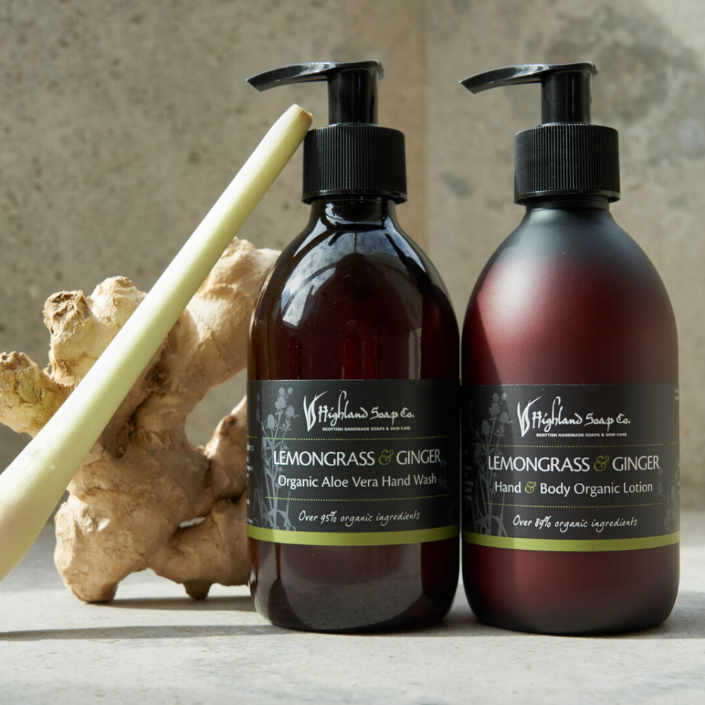 cghj-1 lemongrass ginger hand body lotion 300ml biologisch the highland soap company