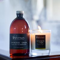 dghd lemongrass ginger badschuim en geurkaars sfeer highland soap company