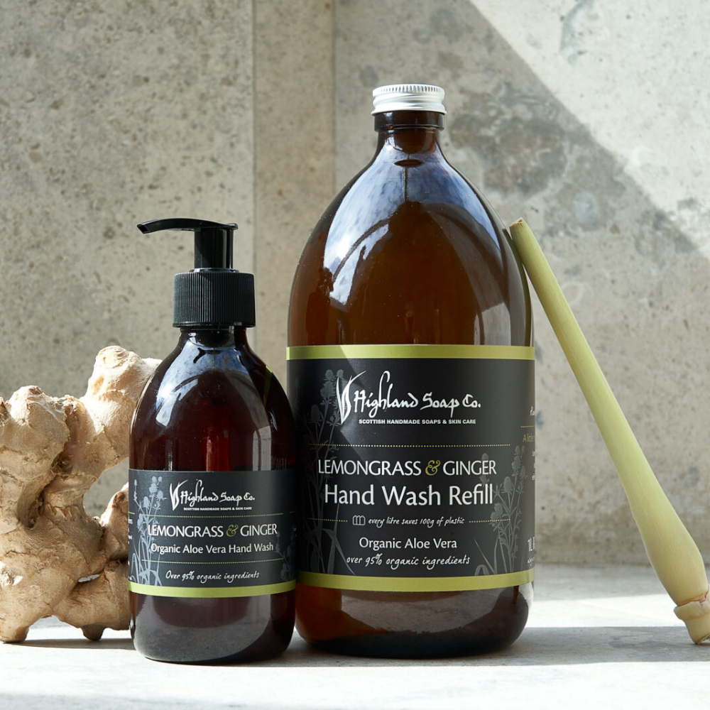 gil lemongrass ginger handzeep en navulling bruine fles the highland soap company