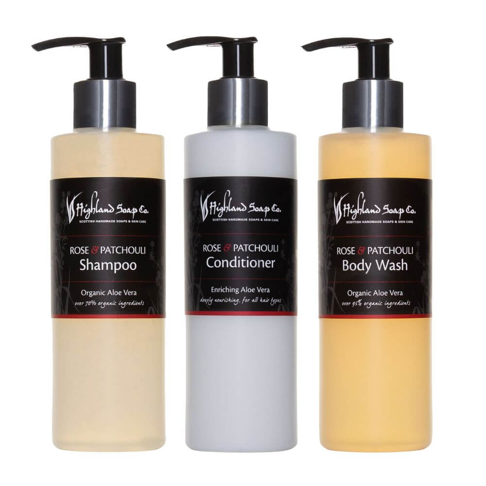 rose patchouli haarverzorging collectie the highland soap company