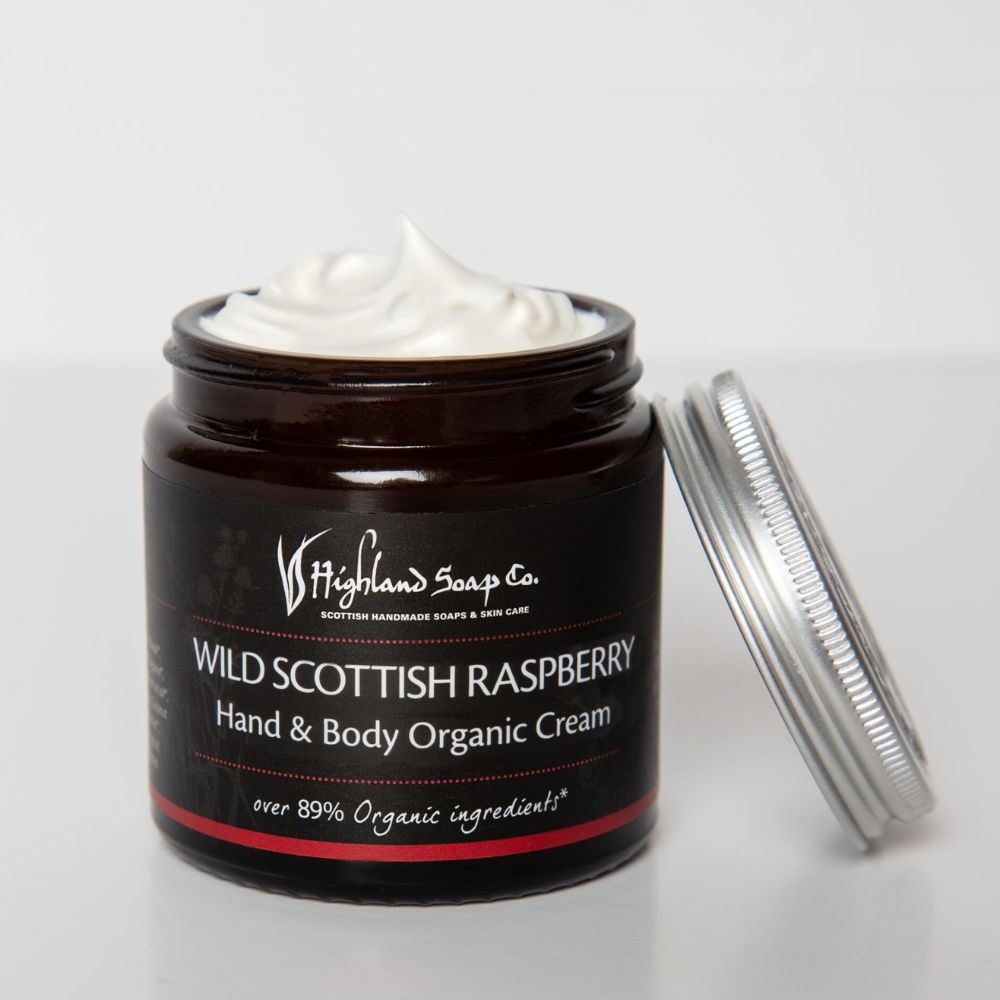 wild-scottish-raspberry-bodycream wild scottish raspberry hand body creme 120ml biologisch the highland soap company