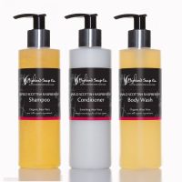 wild-scottish-raspberry-doucheset-trio wild scottish raspberry doucheset shampoo conditioner bodywash trio highland soap company