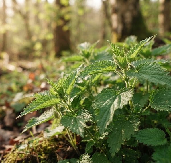Jonge brandnetels in een bos