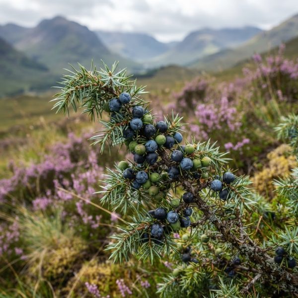 Wilde jeneverbesstruik met blauwe bessen