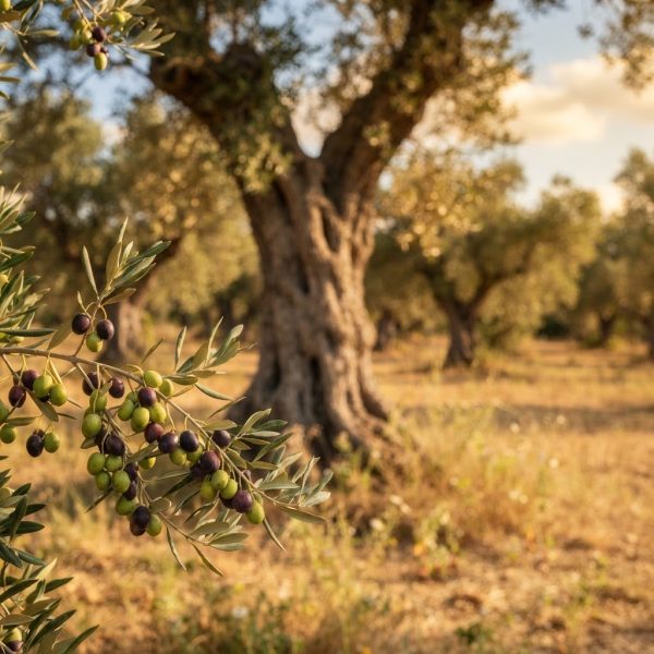 Oude olijfboom met olijven