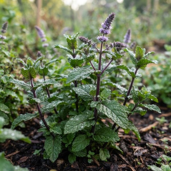 Pepermuntplanten in een kruidentuin