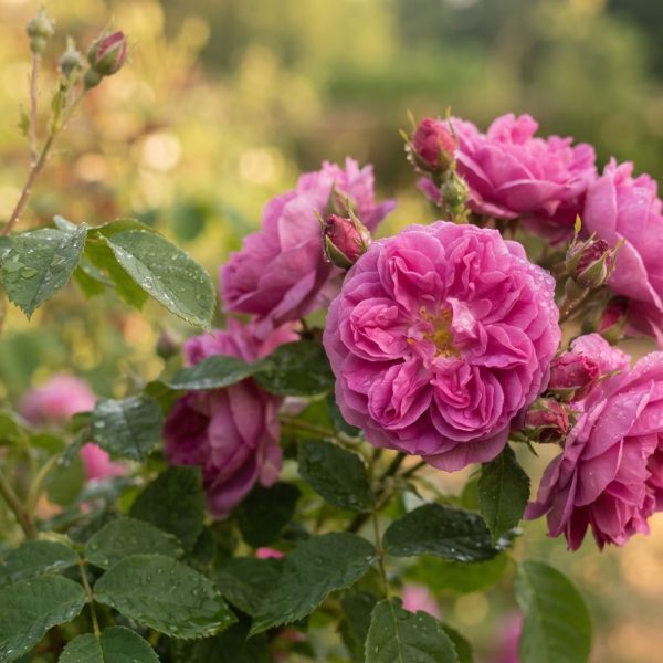 Roze damascener rozen in bloei
