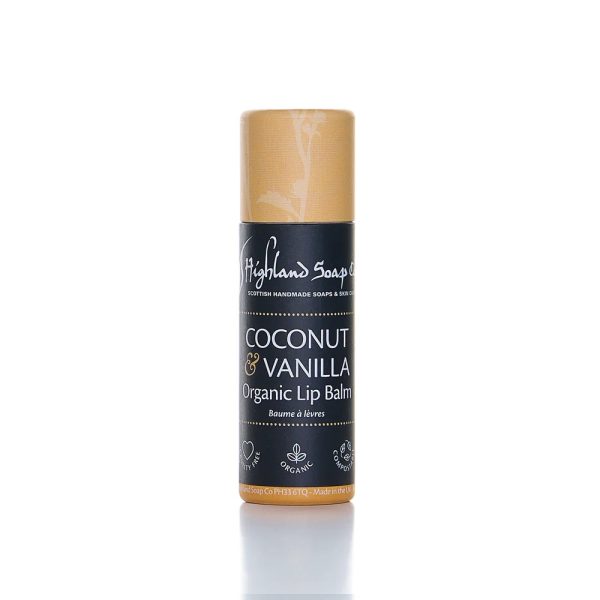 Wild Gorse lippenbalsem met kokos en vanille, 12 ml, – wit Wild Gorse lippenbalsem met kokos en vanille, 12 ml, van The Highland Soap Company op een witte achtergrond